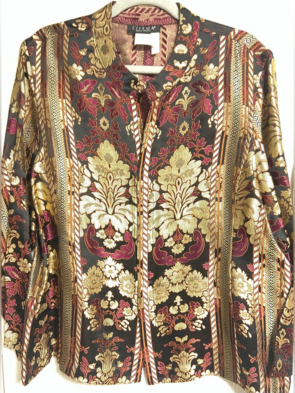 Citron Santa Monica Mandarin Collar Brocade Jacket